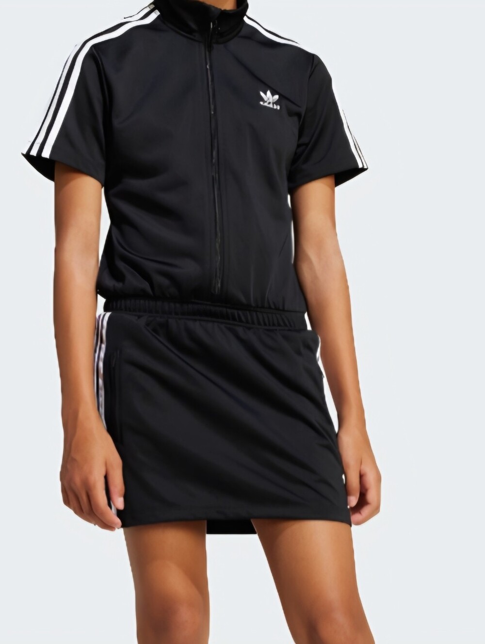 adidas Black Firebird Dress with White Shoulder Stripes